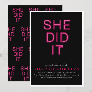 Neon- Elle L'A Fait Graduation Party Invitation