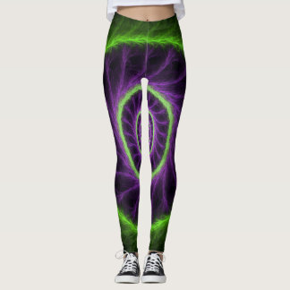 Neon Energy Spiral – Green & Purple Fractal Vortex Leggings