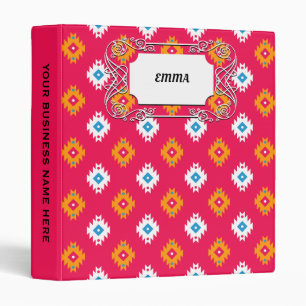 Neon Ethnic Coral Geometric Tribal Lines Binder