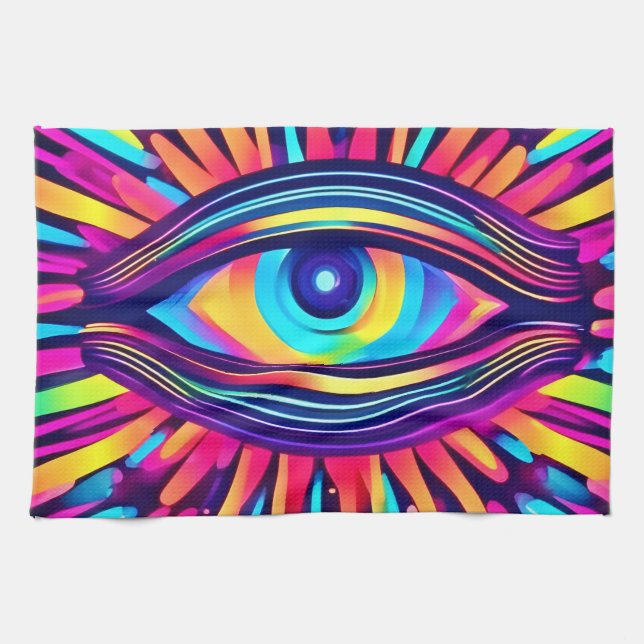 Neon Eye of the Cosmos Kitchen Towel (Horizontal)