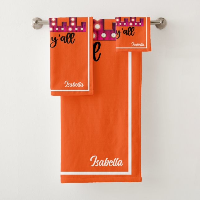 Neon Fall Autumn Customize Text and Colour Bath Towel Set (Insitu)