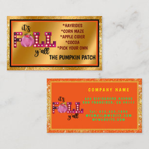 Neon Fall Autumn Customize Text and Colour Business Card
