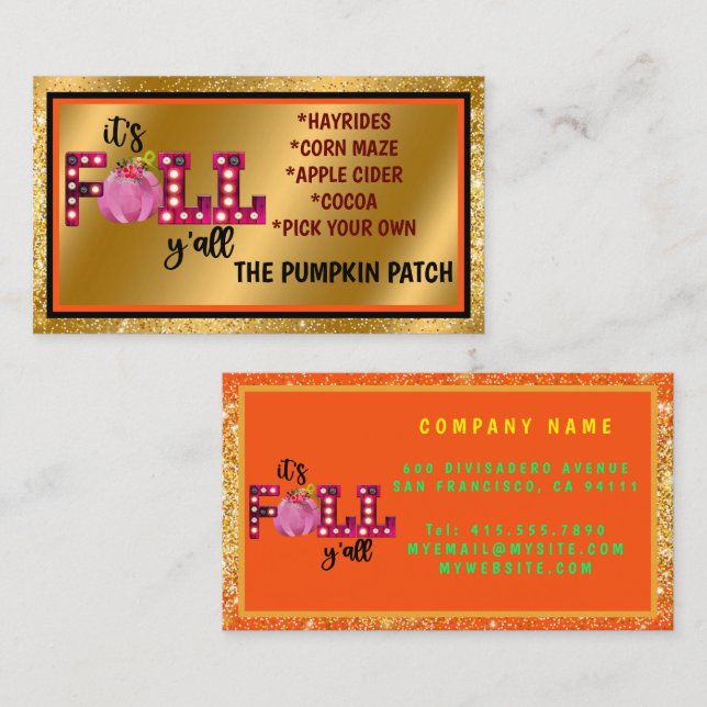 Neon Fall Autumn Customize Text and Colour Business Card (Front/Back)