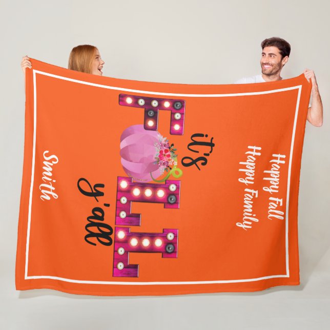 Neon Fall Autumn Customize Text and Colour Fleece Blanket (In Situ)