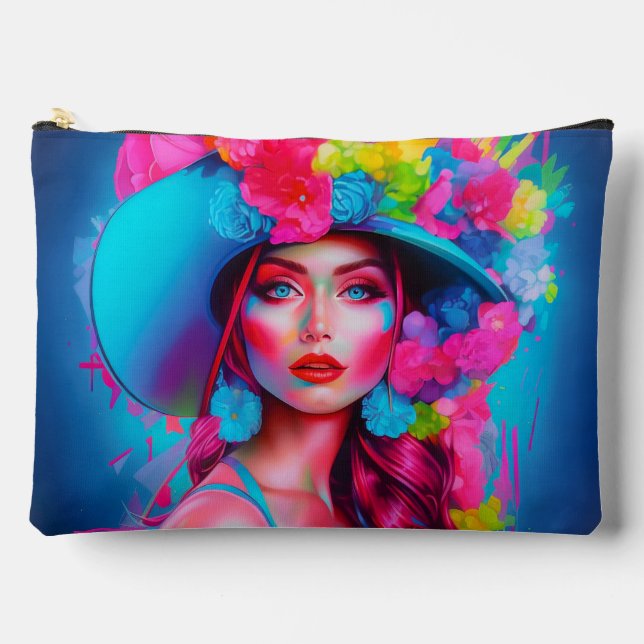 Neon Fantasy Floral Portrait  Accessory Pouch (Front)