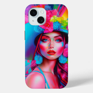 Neon Fantasy Floral Portrait iPhone 15 Case