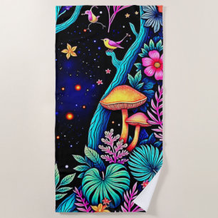 Neon Fantasy Forest Night Glow Design Beach Towel