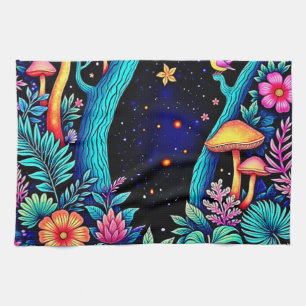 Neon Fantasy Forest Night Glow Design Kitchen Towel
