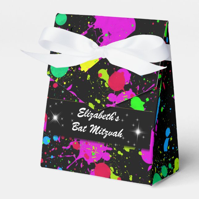 Neon, Faux Glow in the Dark, Bat Mitzvah, Custom Favor Box (Front Side)