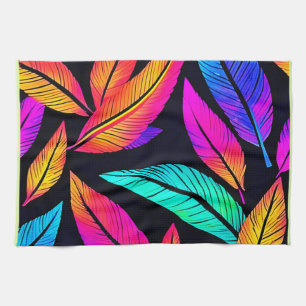 Neon Feather Pattern Vibrant Art Kitchen Towel