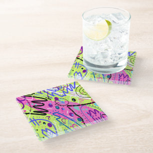 Neon Feelings Abstract Art  Glass Coaster