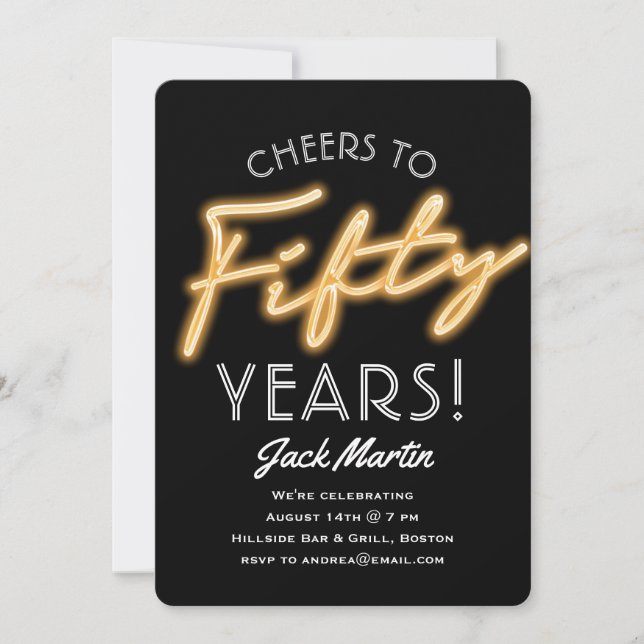Neon Fifty Years Birthday Invitation (Front)