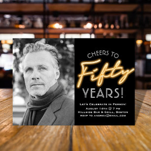 Neon Fifty Years Photo Invitation