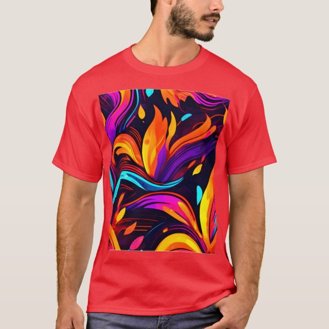 Neon Fire Design with Fiery Icons T-Shirt (Front)
