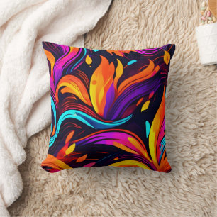Neon Fire Design with Fiery Icons Throw Pillow