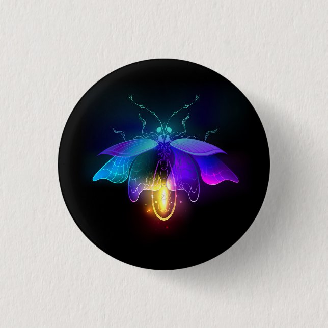 Neon Firefly on black 1 Inch Round Button (Front)
