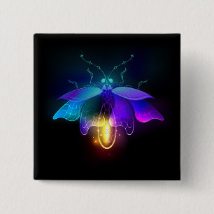 Neon Firefly on black 2 Inch Square Button