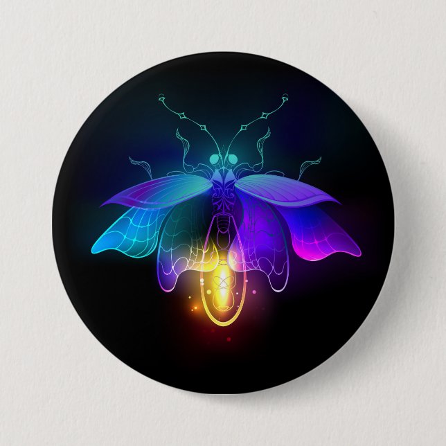 Neon Firefly on black 3 Inch Round Button (Front)