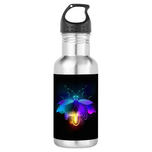 Neon Firefly on black 532 Ml Water Bottle (Front)