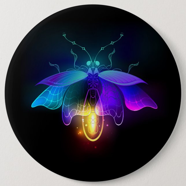 Neon Firefly on black 6 Inch Round Button (Front)