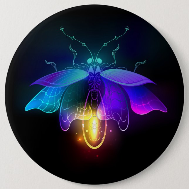 Neon Firefly on black 6 Inch Round Button (Front)