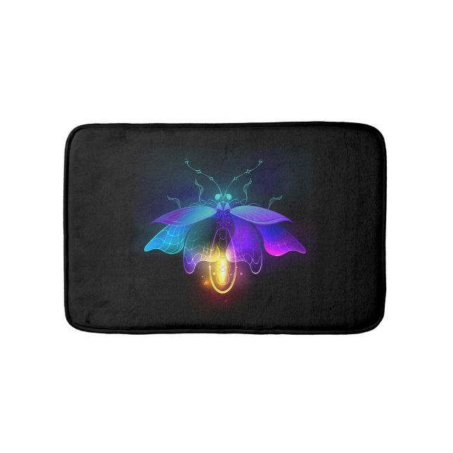 Neon Firefly on black Bath Mat (Front)