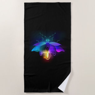 Neon Firefly on black Beach Towel