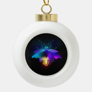 Neon Firefly on black Ceramic Ball Christmas Ornament