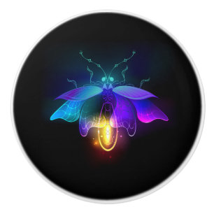 Neon Firefly on black Ceramic Knob