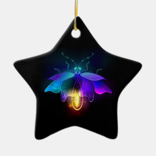 Neon Firefly on black Ceramic Ornament