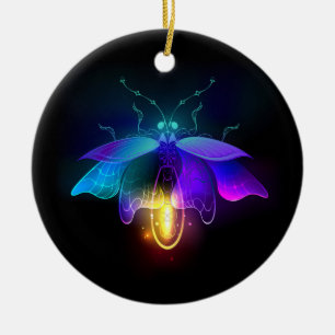 Neon Firefly on black Ceramic Ornament
