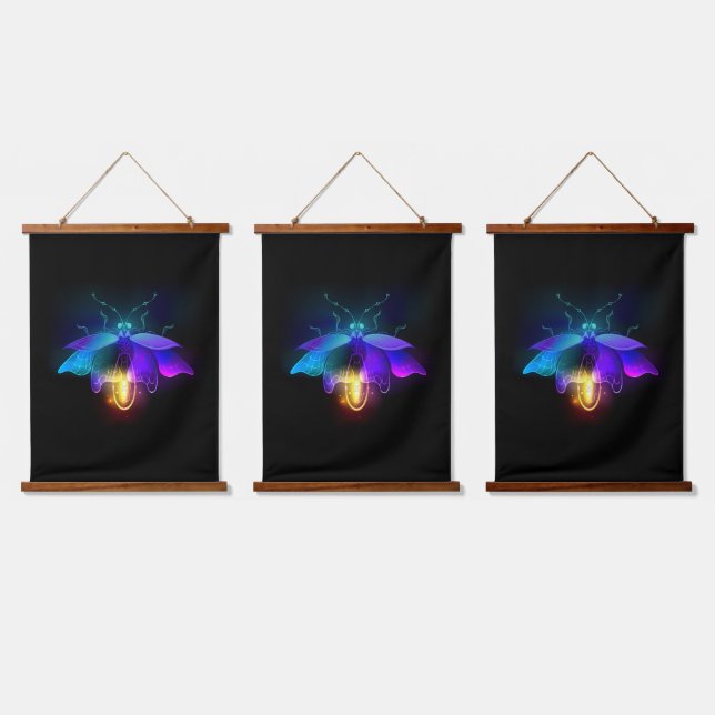 Neon Firefly on black Hanging Tapestry (Triple)