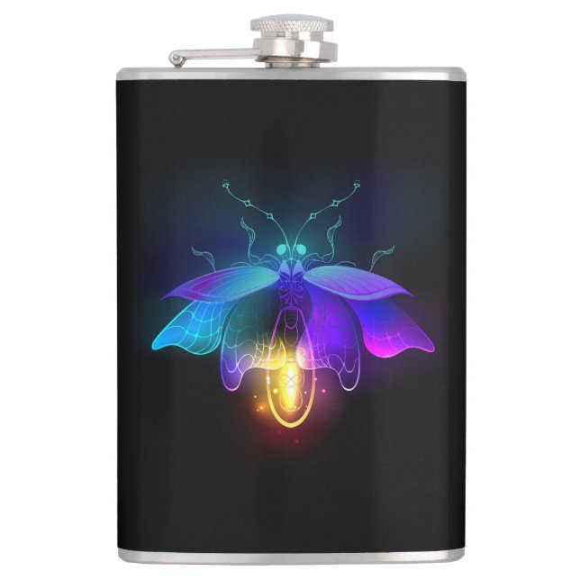 Neon Firefly on black Hip Flask (Front)