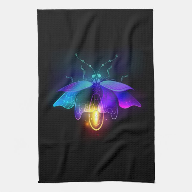 Neon Firefly on black Kitchen Towel (Vertical)