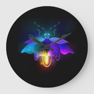 Neon Firefly on black Large Clock