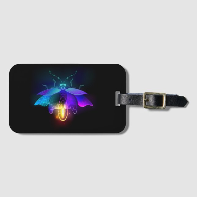 Neon Firefly on black Luggage Tag (Front Horizontal)