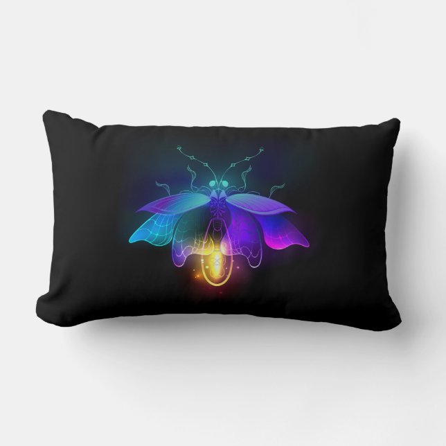 Neon Firefly on black Lumbar Pillow (Front)