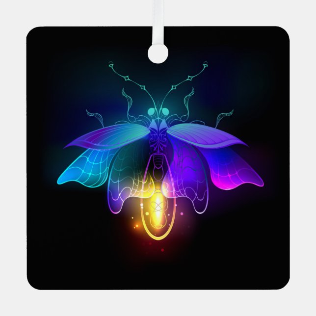 Neon Firefly on black Metal Ornament (Front)