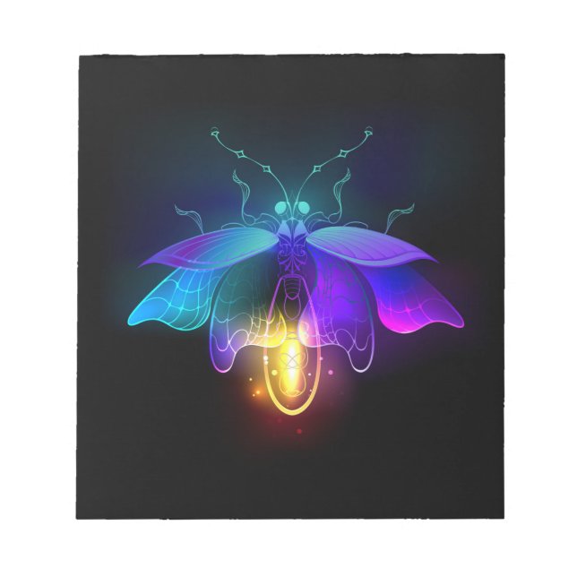 Neon Firefly on black Notepad (Front)