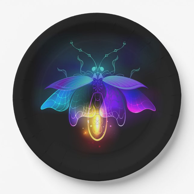 Neon Firefly on black Paper Plate (Front)