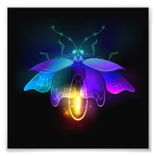 Neon Firefly on black Photo Print