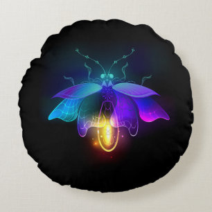 Neon Firefly on black Round Pillow
