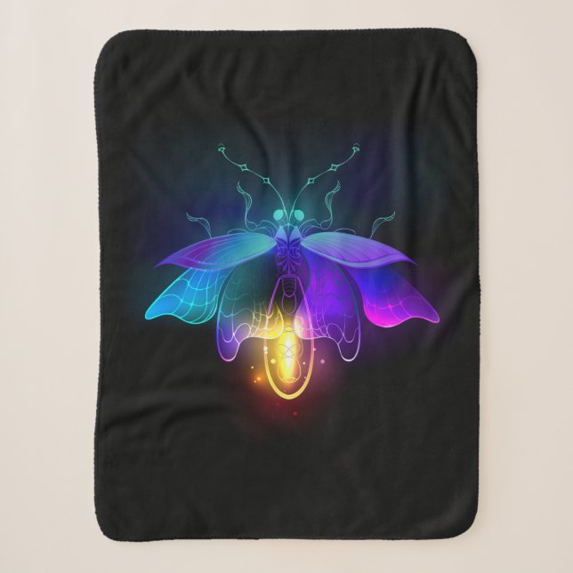 Neon Firefly on black Sherpa Blanket (Front)