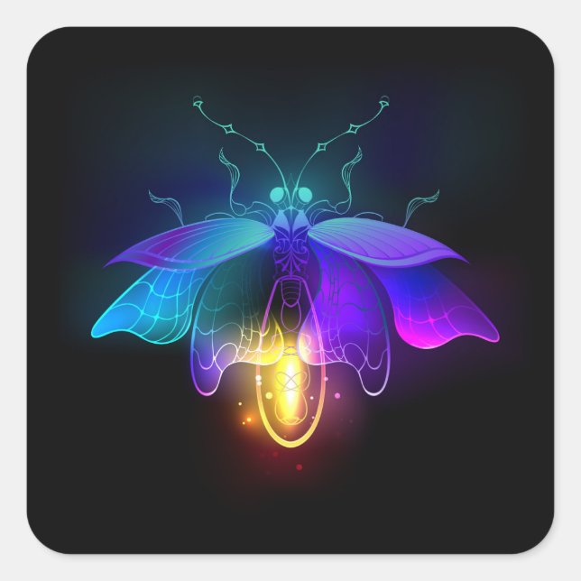 Neon Firefly on black Square Sticker (Front)