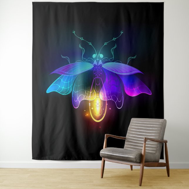 Neon Firefly on black Tapestry (In Situ)