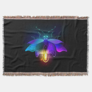 Neon Firefly on black Throw Blanket