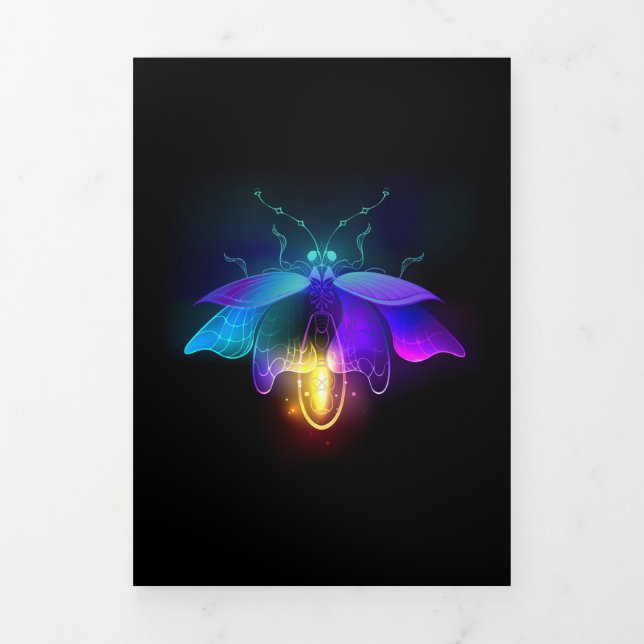 Neon Firefly on black Tri-Fold Holiday Card (Cover)
