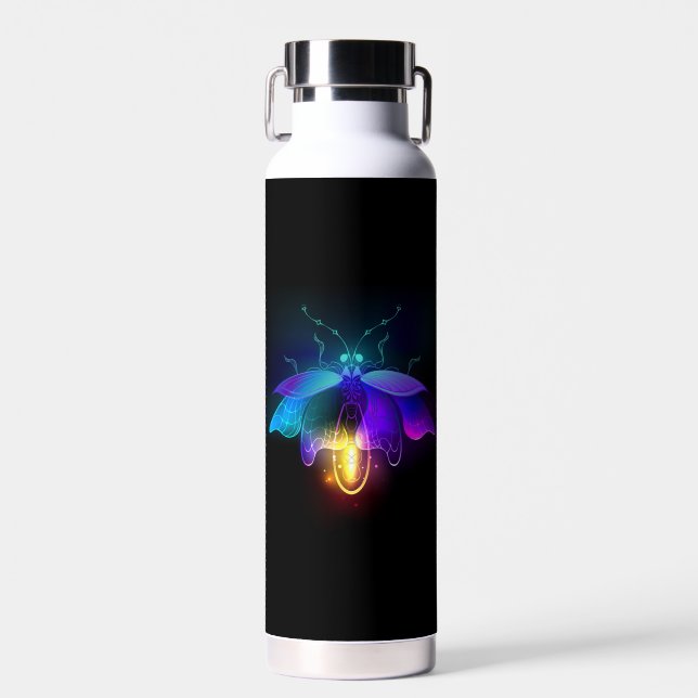 Neon Firefly on black Water Bottle (Front)