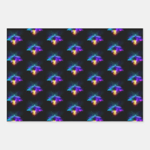 Neon Firefly on black Wrapping Paper Sheet
