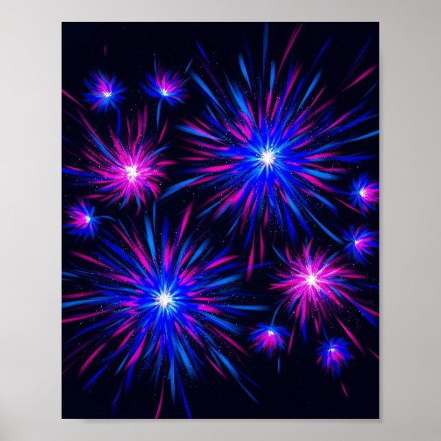 Neon Fireworks Celebration - Abstract Wall Art (Front)